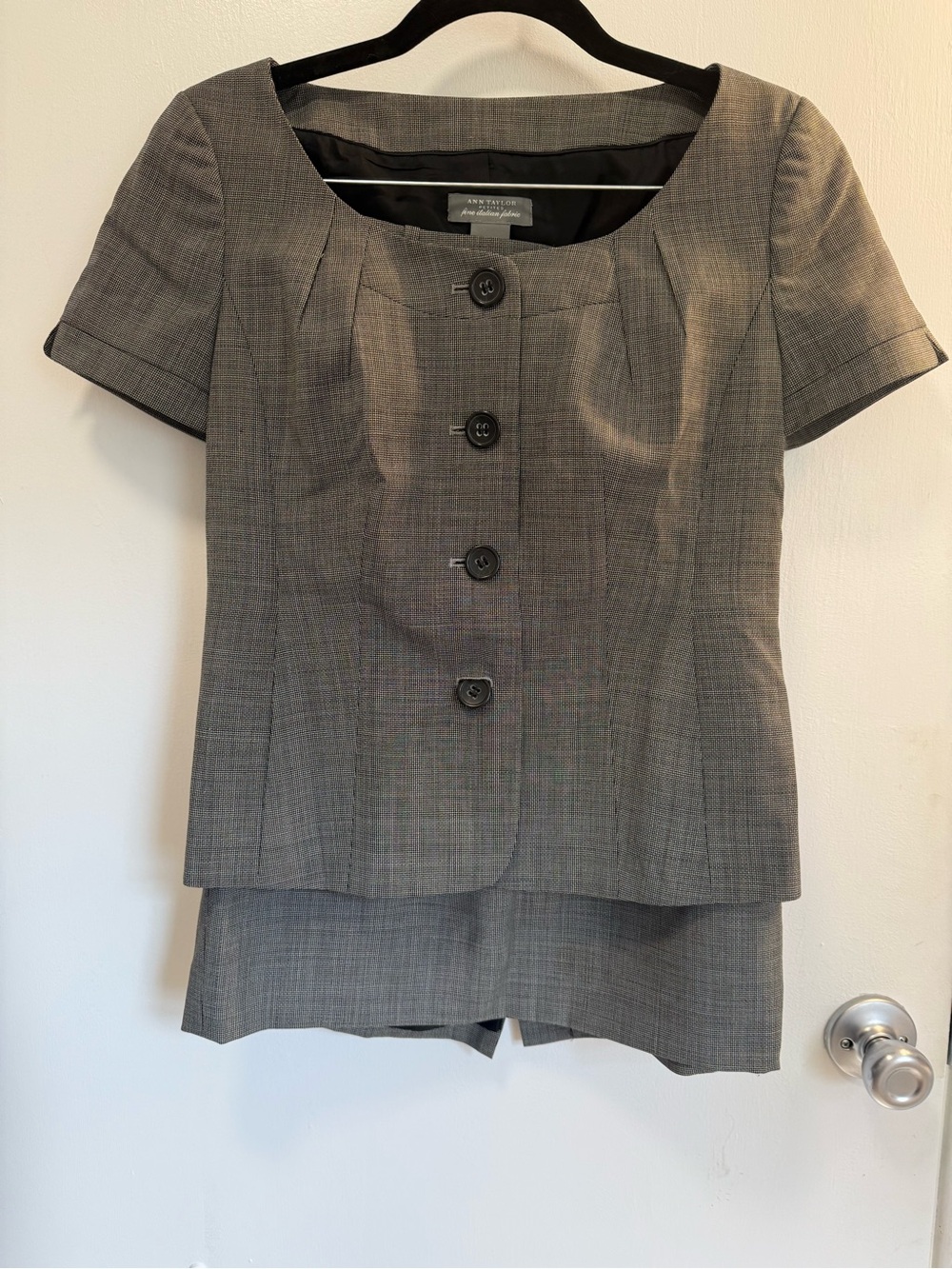 Ann Taylor Black and White Textured Wool Suit: Shell and Pencil Skirt
